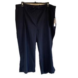 NWT Per Se Women’s Navy Blue Linen Blend Flat Front Pants Cropped Size 3X